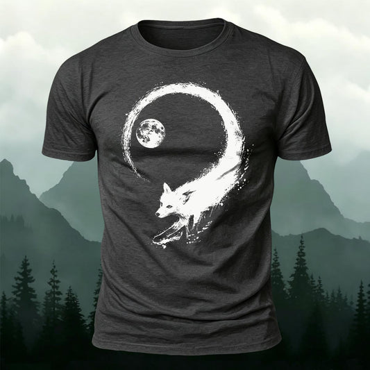 Zen Ink Fox & Full Moon Printed Short Sleeve T-Shirt