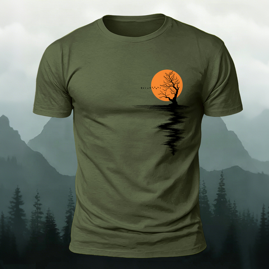 Sunset Tree & Lake Reflection Printed Short Sleeve T-Shirt