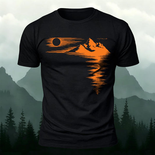Sunset Mountain & Lake Reflection Printed Short Sleeve T-Shirt
