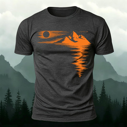 Sunset Mountain & Lake Reflection Printed Short Sleeve T-Shirt