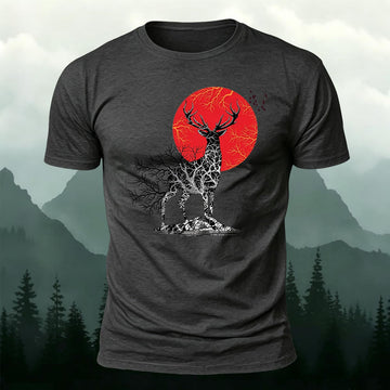 Red Sun & Forest Spirit Printed Short Sleeve T-Shirt