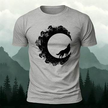 Howling Wolf in Crescent Forest Moon Printed Short Sleeve T-Shirt