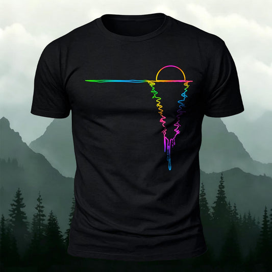 Rainbow Neon Sunset Printed Short Sleeve T-Shirt