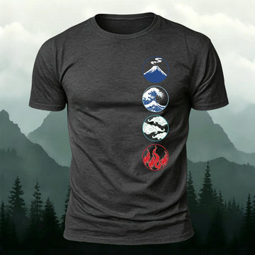 Four Elements Japanese Art Printed Short Sleeve T-Shirt