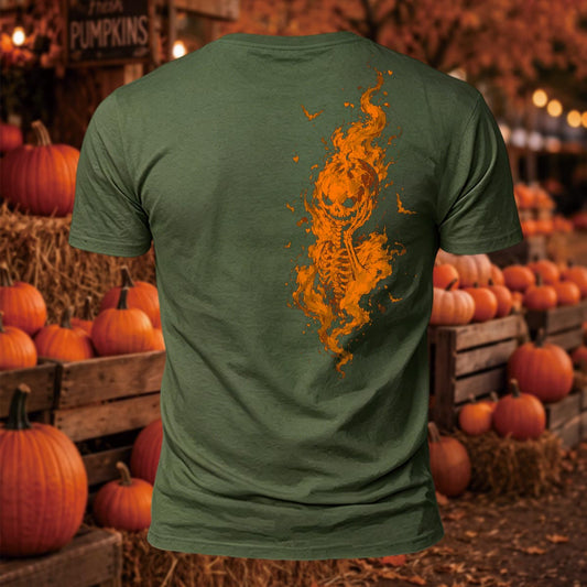 DTG Premium Cotton Buring Pumpkin Skull Back Printed T-Shirt