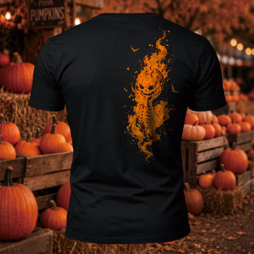 DTG Premium Cotton Buring Pumpkin Skull Back Printed T-Shirt