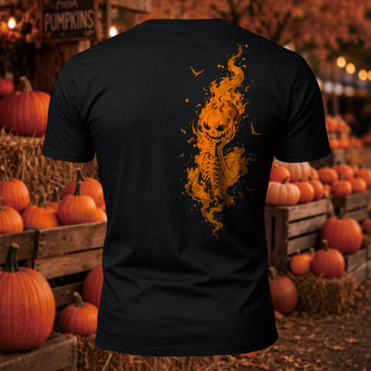 DTG Premium Cotton Buring Pumpkin Skull Back Printed T-Shirt