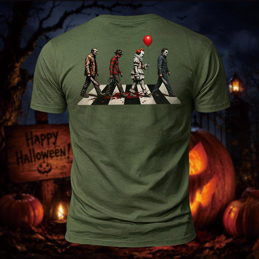 Spooky Halloween Horror Villains Back Printed Short Sleeve T-Shirt