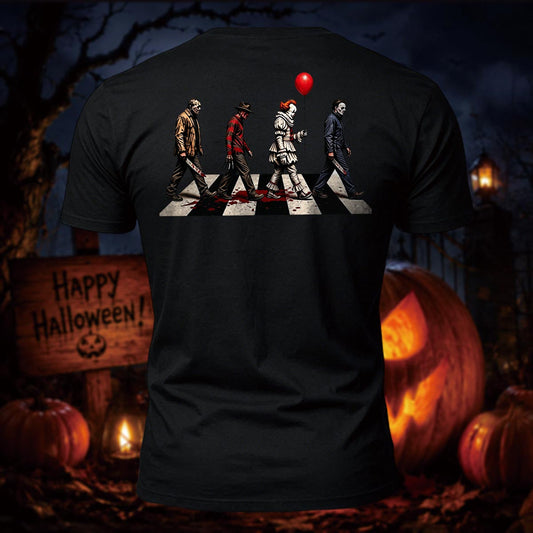 Spooky Halloween Horror Villains Back Printed Short Sleeve T-Shirt