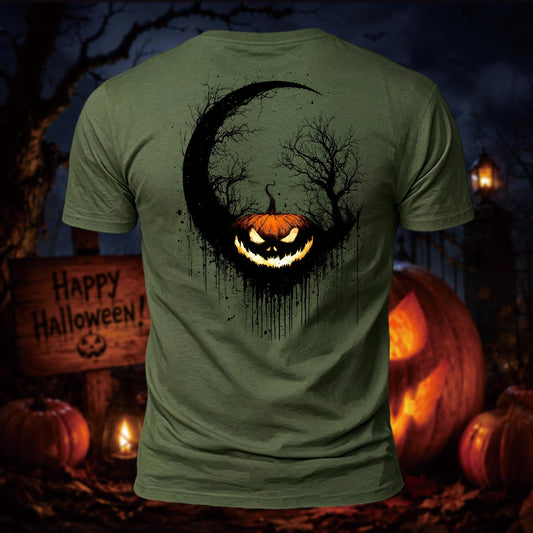 Gothic Dark Fantasy Pumpkin Halloween Back Printed Short Sleeve T-Shirt