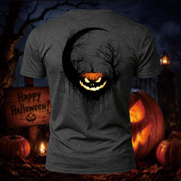 Gothic Dark Fantasy Pumpkin Halloween Back Printed Short Sleeve T-Shirt