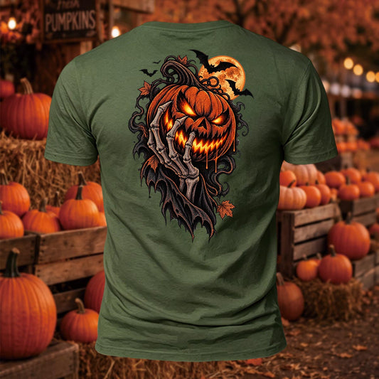 Halloween Pumpkin Head Back Printed Short Sleeve T-Shirt