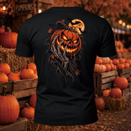 Halloween Pumpkin Head Back Printed Short Sleeve T-Shirt