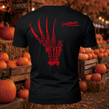 Freddy Bladed Glove Typography Word Art Halloween Back Printed Short Sleeve T-Shirt