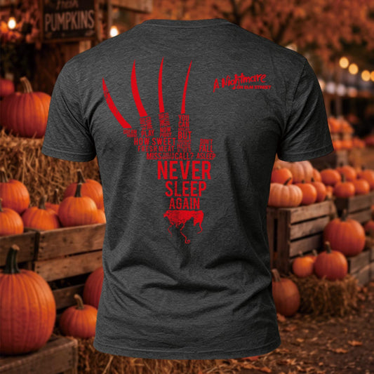 Freddy Bladed Glove Typography Word Art Halloween Back Printed Short Sleeve T-Shirt