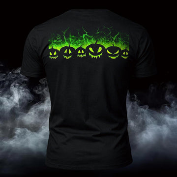DTG Premium Cotton Halloween Burning Pumpkin Back Printed Short Sleeve T-Shirt