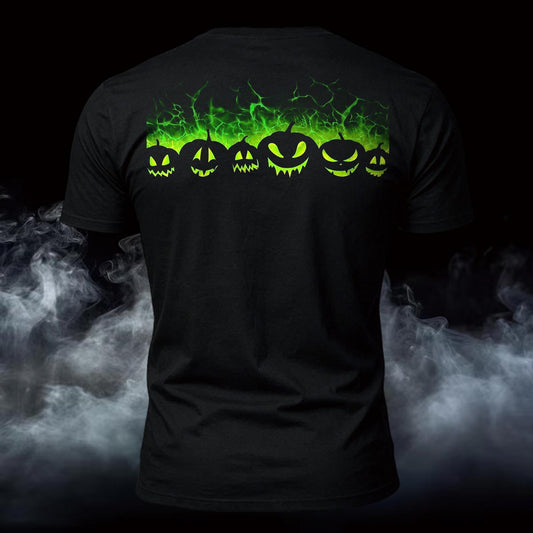 DTG Premium Cotton Halloween Burning Pumpkin Back Printed Short Sleeve T-Shirt