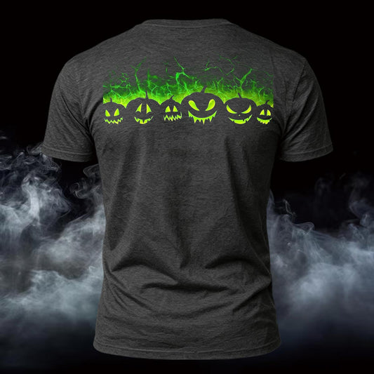 DTG Premium Cotton Halloween Burning Pumpkin Back Printed Short Sleeve T-Shirt