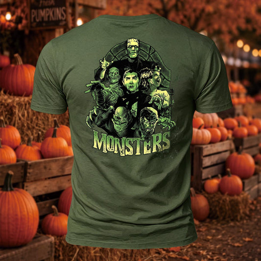 Horror Movie Monsters Back Printed Short Sleeve T-Shirt