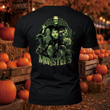 Horror Movie Monsters Back Printed Short Sleeve T-Shirt