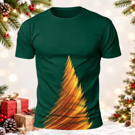 DTG Golden Wave Abstract Christmas Tree Printed Short Sleeve T-Shirt