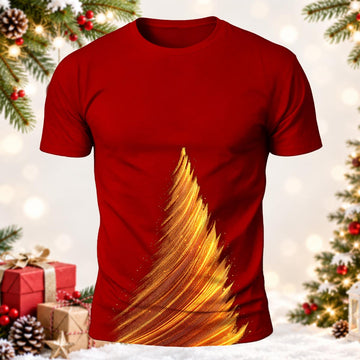 DTG Golden Wave Abstract Christmas Tree Printed Short Sleeve T-Shirt