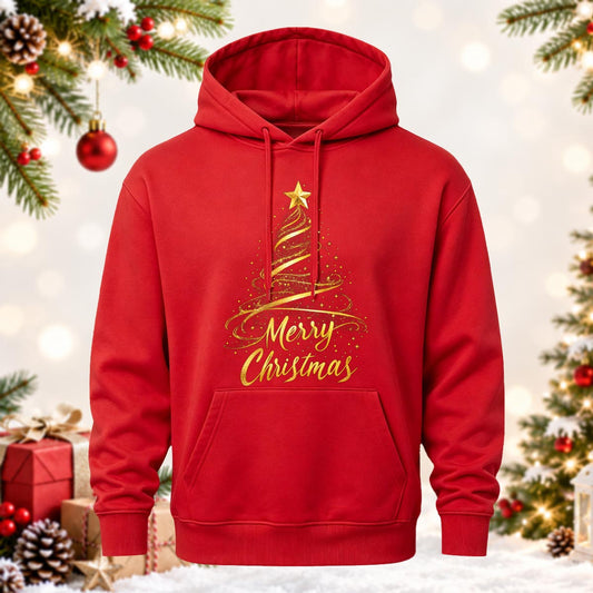 DTG Merry Christmas Gold Tree Printed Hoodie