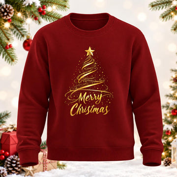DTG Merry Christmas Gold Tree Printed Round Neck Sweatshirt