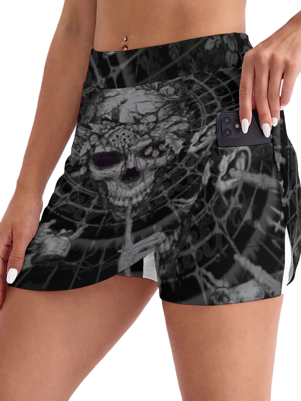 Retro Skull-Print Cropped Skirt-pants