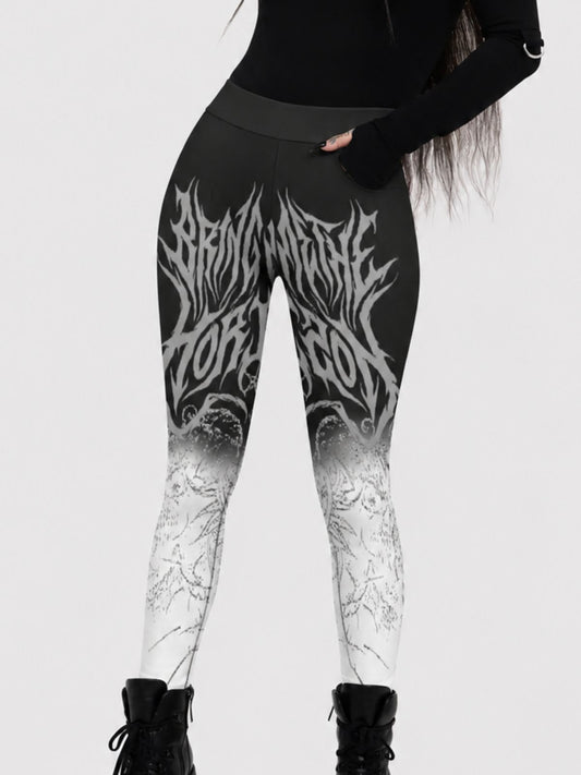 Dark Gothic Gradient-Print Polyester Leggings