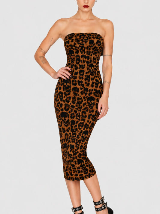 Women's Vintage Gothic Skull Strapless Dress