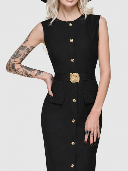 Fashion Trendy Belted Sexy Sleeveless Dress