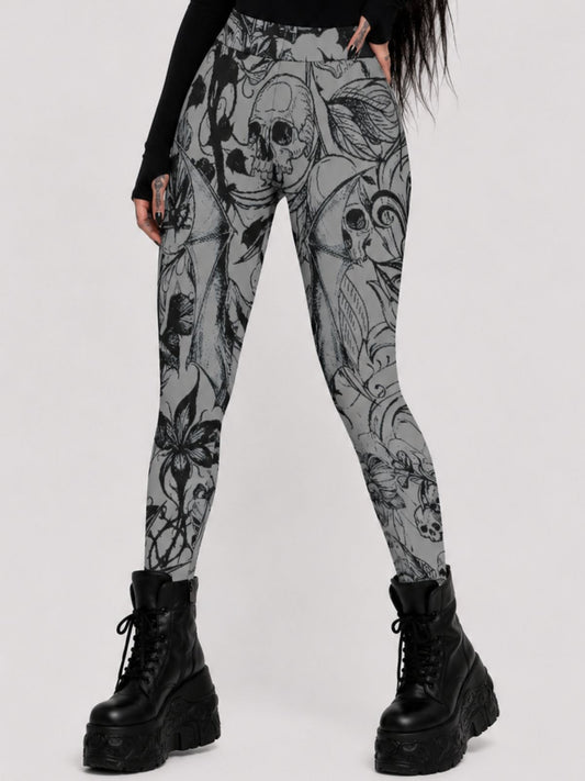 Gothic Skull Art Print Polyester Leggings