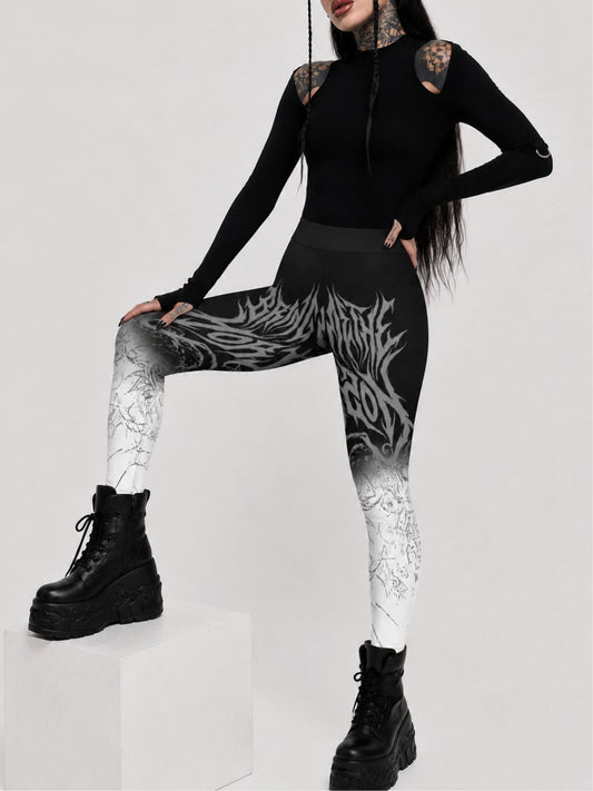 Dark Gothic Gradient-Print Polyester Leggings