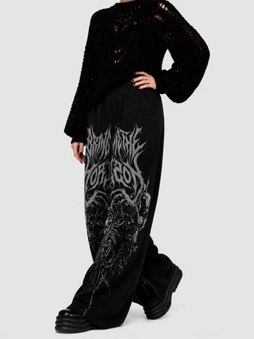 Women's Trendy Dark Gothic Print Side Pockets Polyester Pants