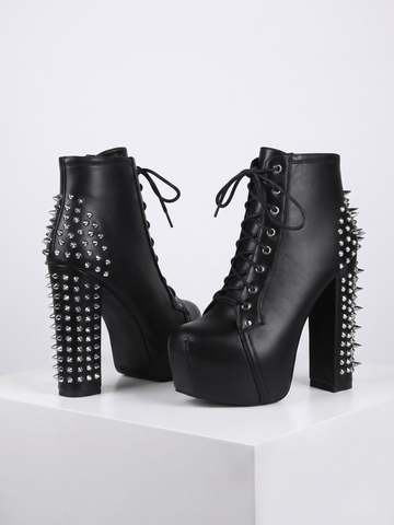 Dark Gothic Hot Girl Studded Sexy Chunky-Heeled Women's Ankle Boots