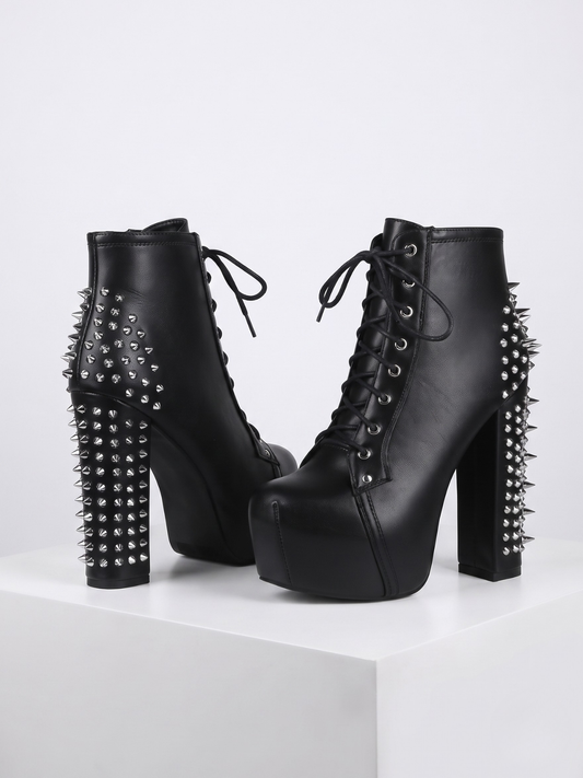 Dark Gothic Hot Girl Studded Sexy Chunky-Heeled Women's Ankle Boots