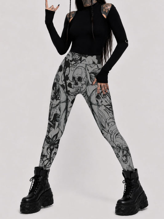 Gothic Skull Art Print Polyester Leggings