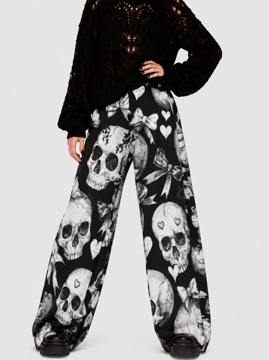 Women's Fashionable Gothic-Print Side Pockets Polyester Pants