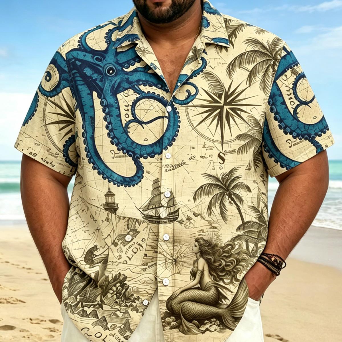 Vintage Octopus Pattern Beach Casual Shirt