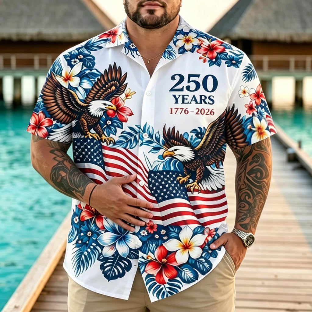 Independence Day Themed Eagle Pattern Casual Floral Shirt