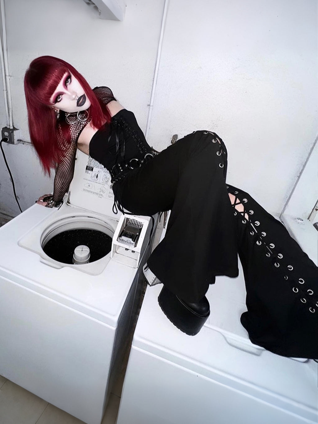 Dark Street Fashion Strap Bell-Bottom Pants