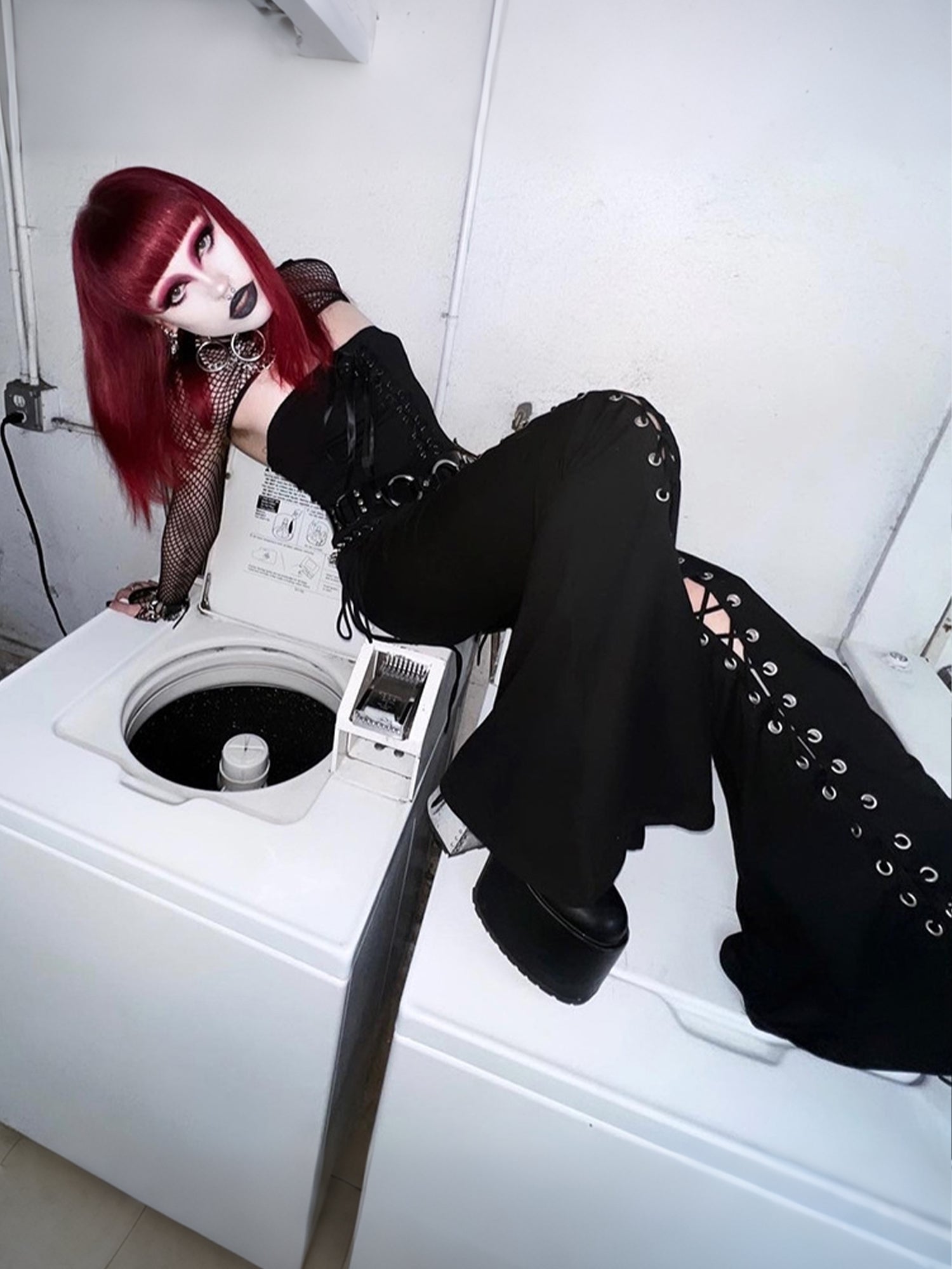 Dark Street Fashion Strap Bell-Bottom Pants