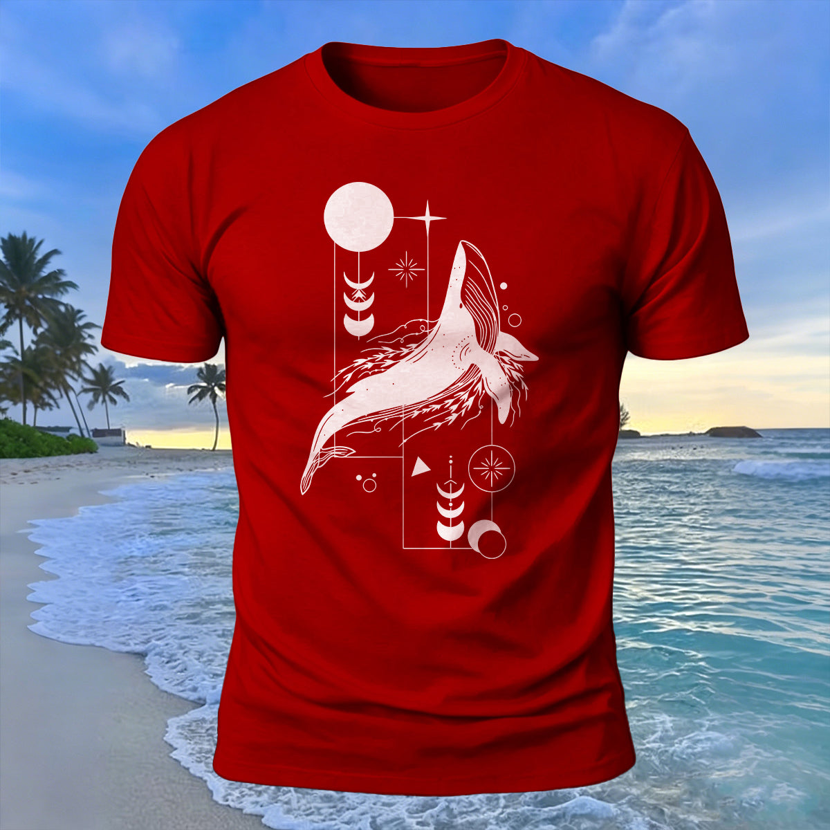 Whale Geometric Art Print 100% Cotton Casual T-Shirt