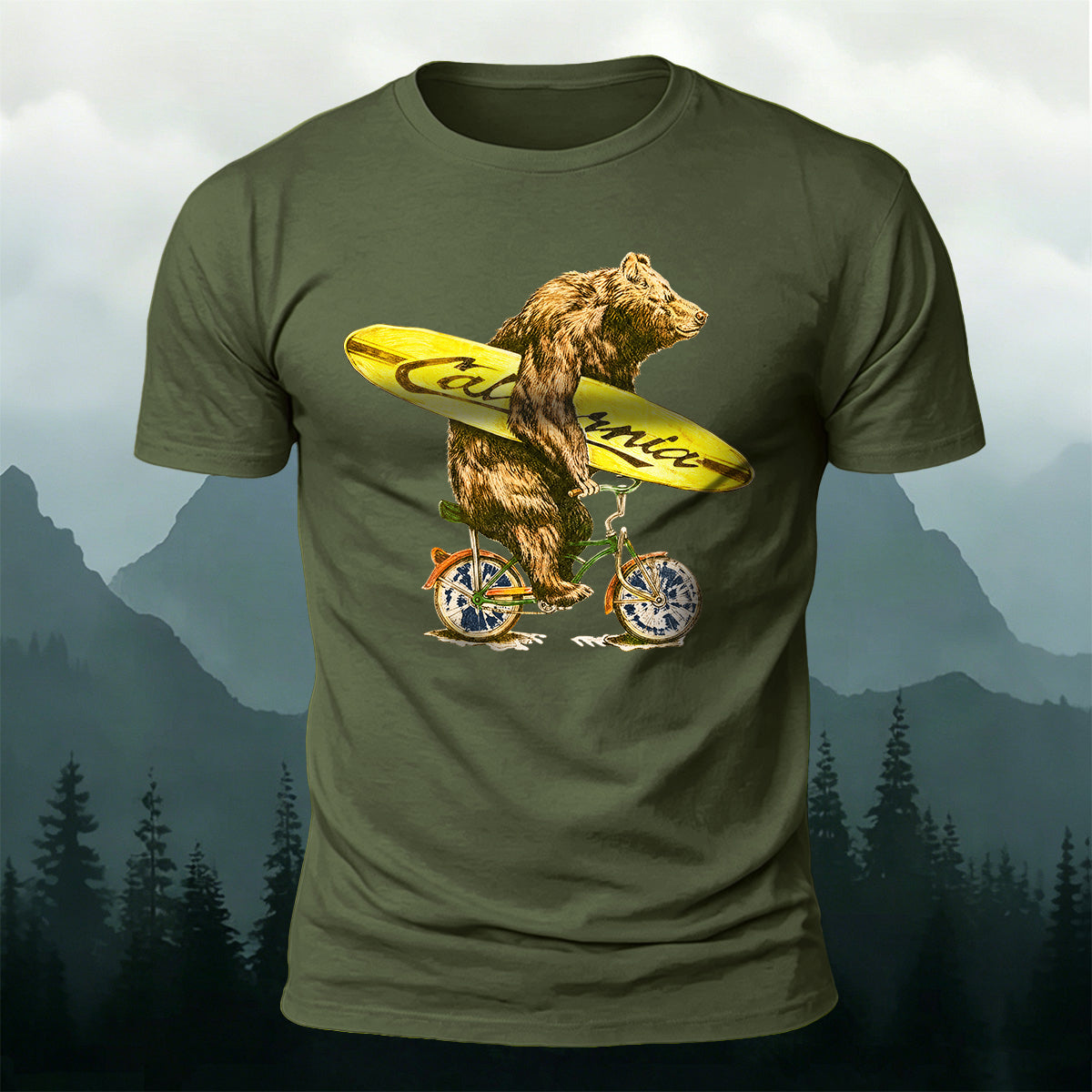 Fun Bear Cycling Surfing Outdoor Premium Cotton Tee