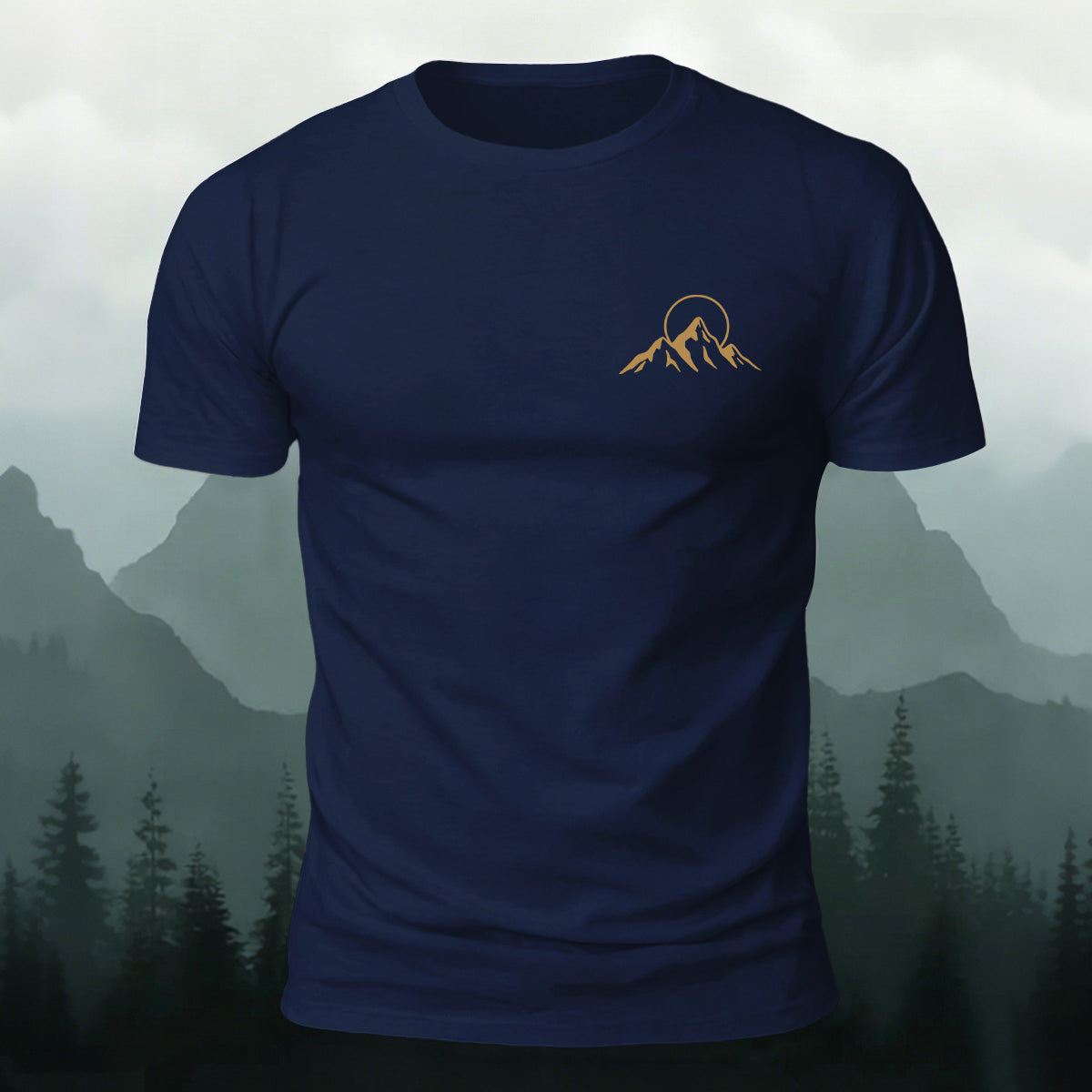 Simple Mountain Print Casual Breathable Material Tee Navy