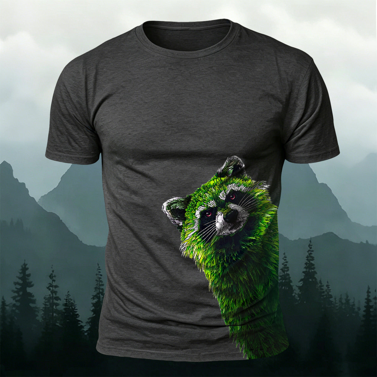 Raccoon Peeking Through the Trees Print Versatile Outdoor Tee