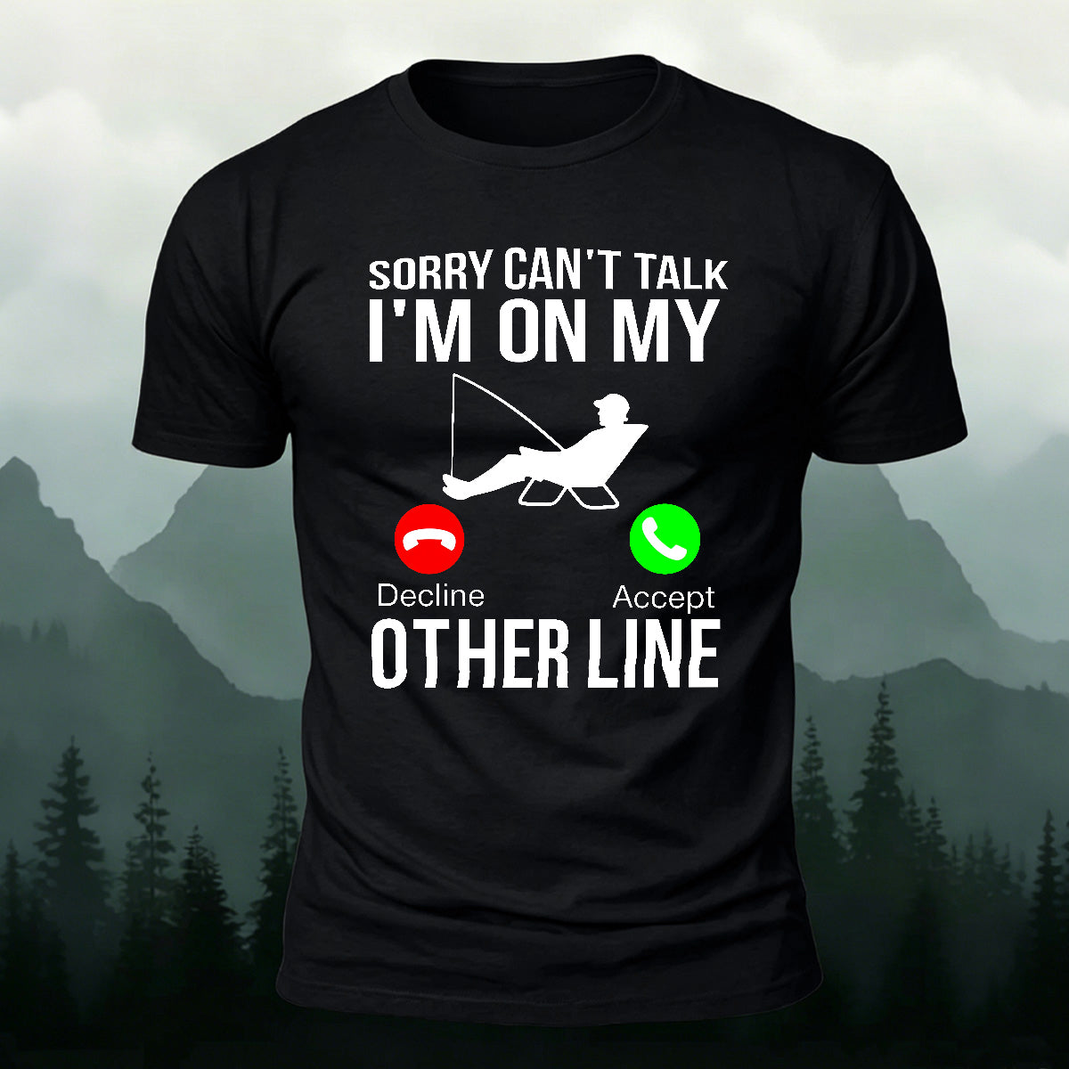 Obsessed with Fishing Pattern Skin-friendly T-shirt Black