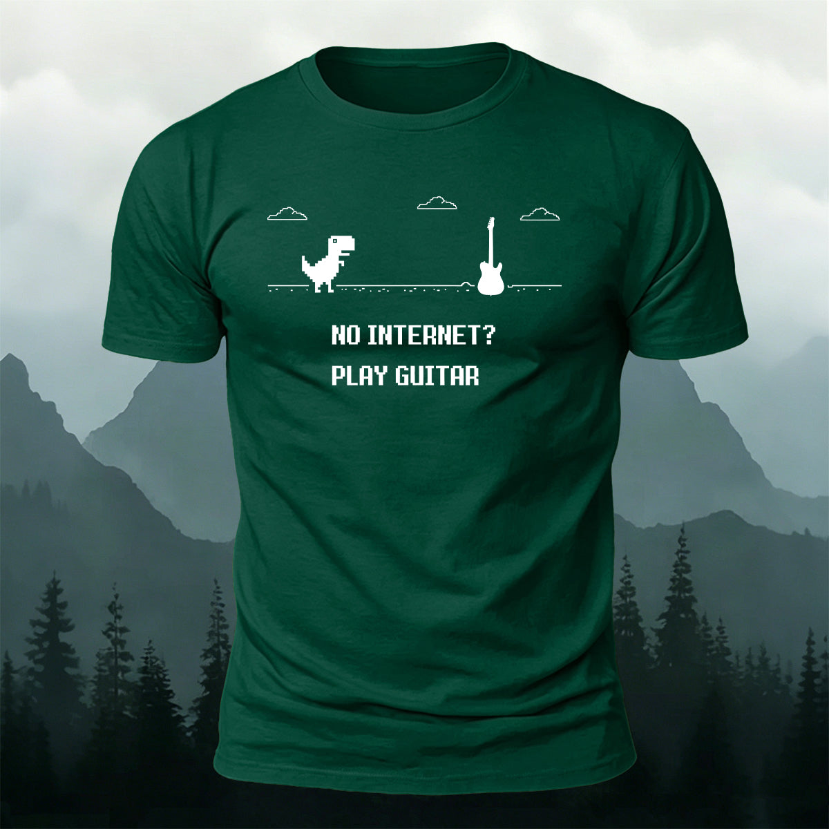 Dinosaur Guitar Creative Print Cotton Outdoor T-Shirt