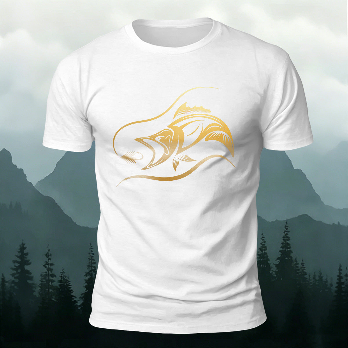 Fish Print on the Chest Cotton Casual T-Shirt